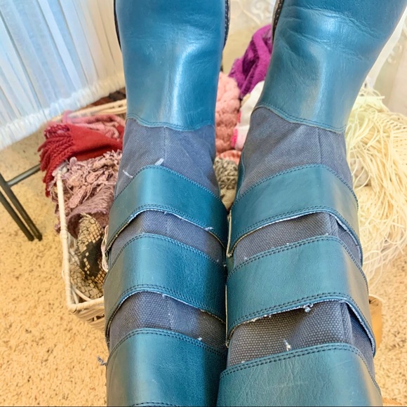 Anthro MATIKO Blue Leather Boots - Picture 9 of 13